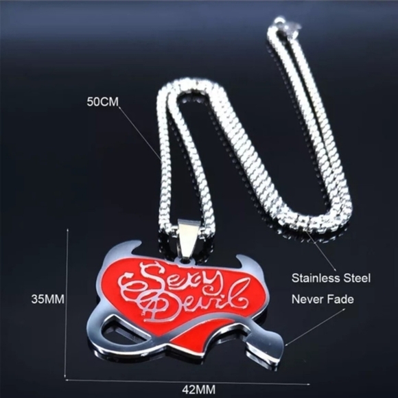 Sexy Devil Heart Necklace – Red Stainless Steel Pendant w/ Horns & Tail | Unisex - Picture 5 of 9